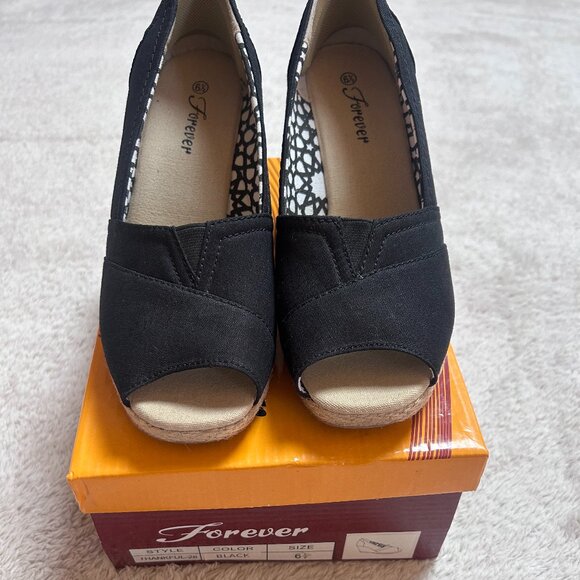 Forever Women’s Black Espadrille Wedge Sandals – Classic Summer Style - Picture 1 of 7